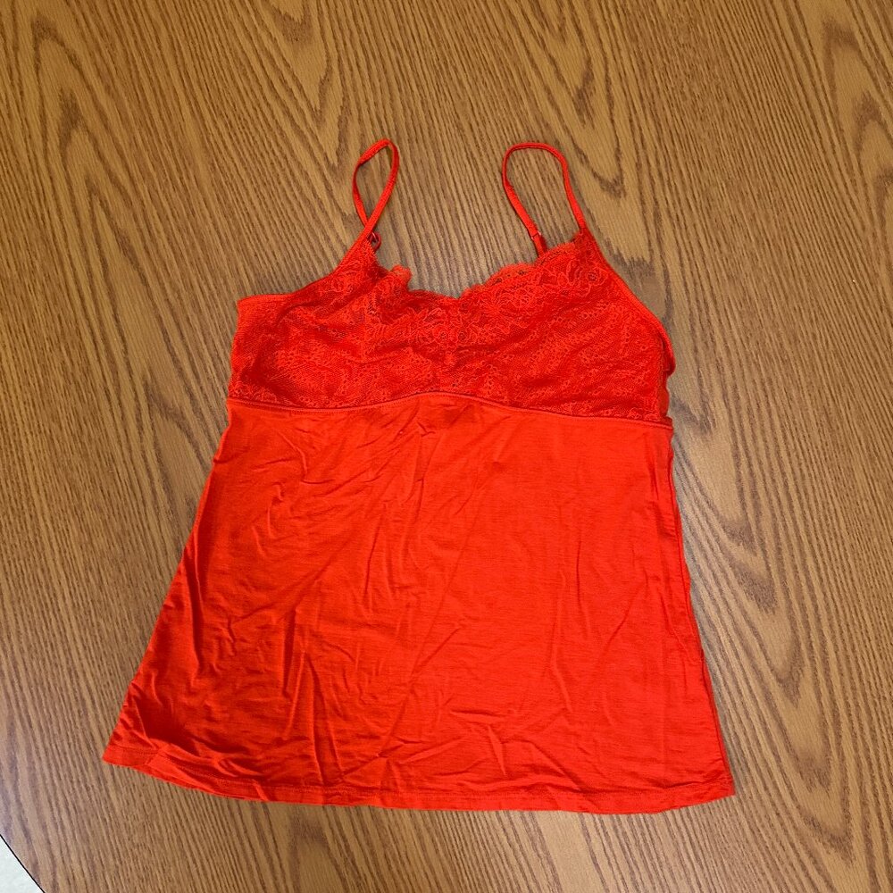 ✨ Vibrant GAP Lace-Bodice Cami Tank – Poppy Red/Orange